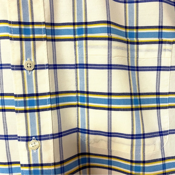 Allen Edmonds White Blue Yellow Plaid Cotton Classic Button Down Shirt Men’s LG - Picture 6 of 6